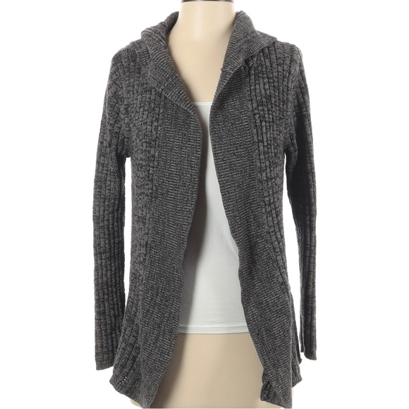 Roxy Open Hooded Cardigan Marled Cable Knit Gray XS - Picture 1 of 10
